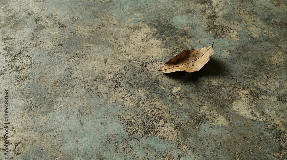Fototapeta premium Dried leaf rests on textured, mottled surface.