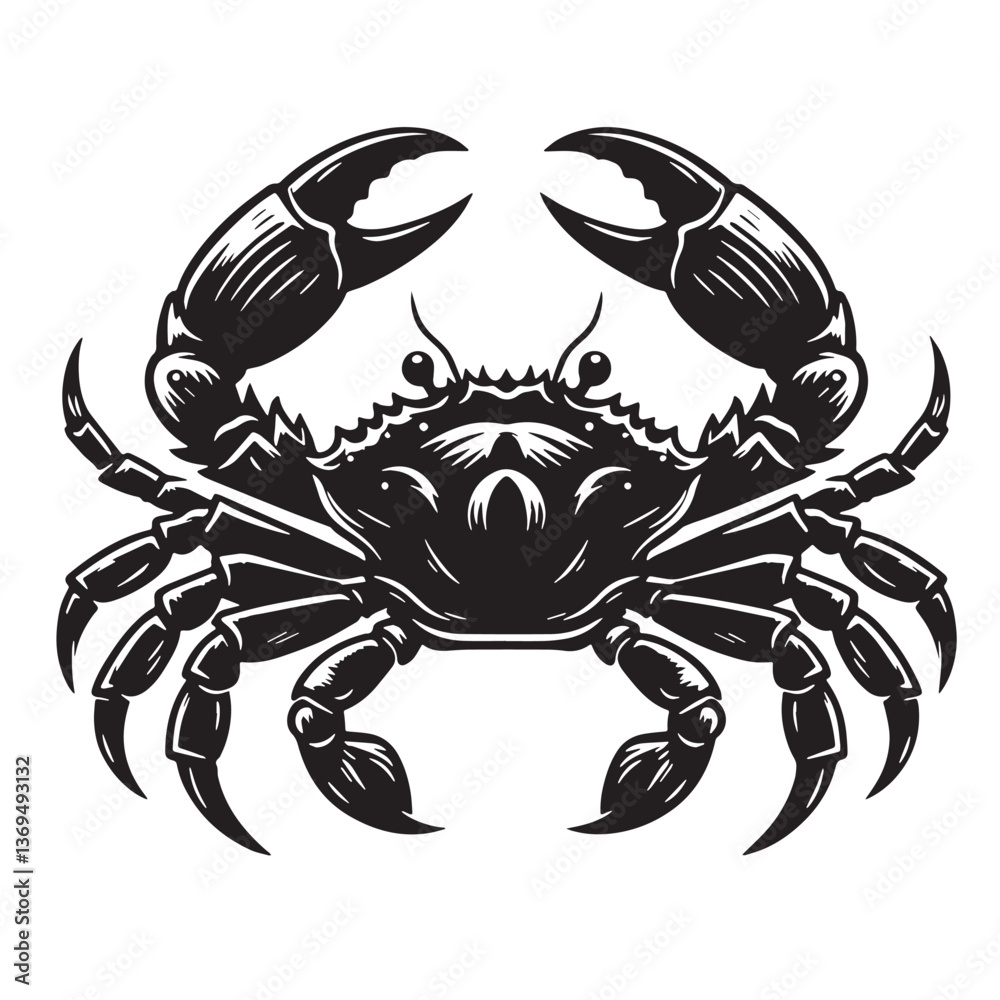 Black Crab Silhouette Vector, High Quality Illustration on White Background Black Crab Silhouette Vector, High Quality Illustration on White Background