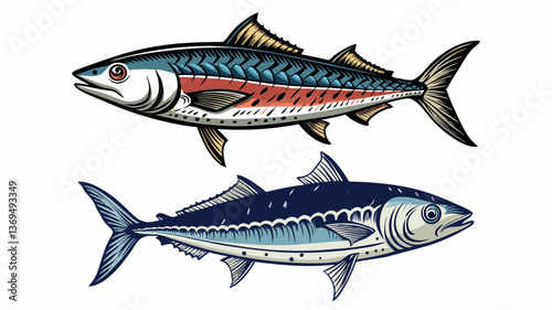 Print mackerel fish sketch vector