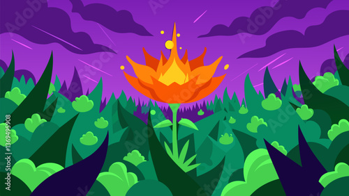 A the sea of green and purple a vibrant splash of orange catches the eye a rare and endangered wildflower that the volunteers are determined to bring. Vector illustration