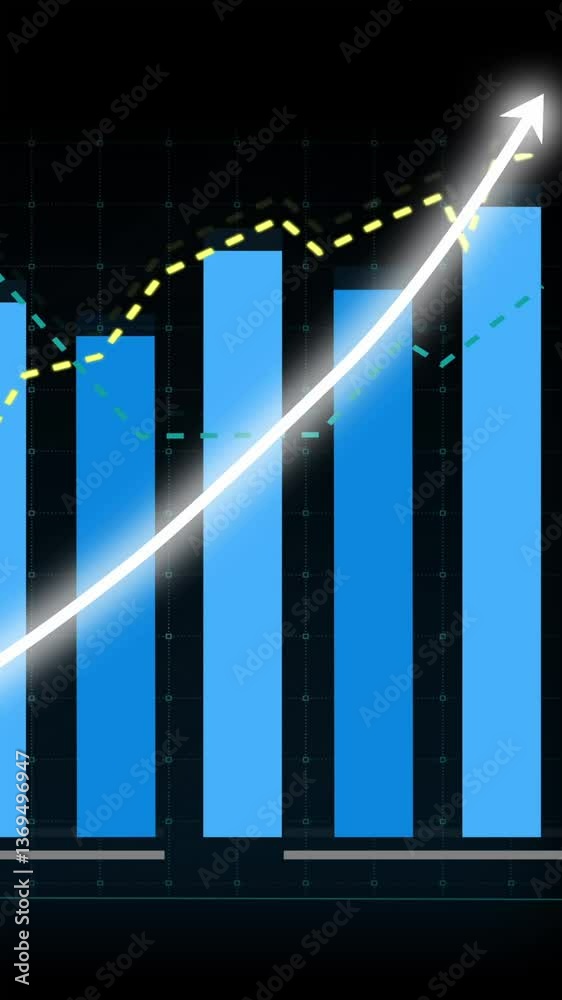 Business growth concept in allusive graph chart showing marketing sales profit increasing to future target . Excellent financial status of corporate business rise up . Finance and money 3D rendering .