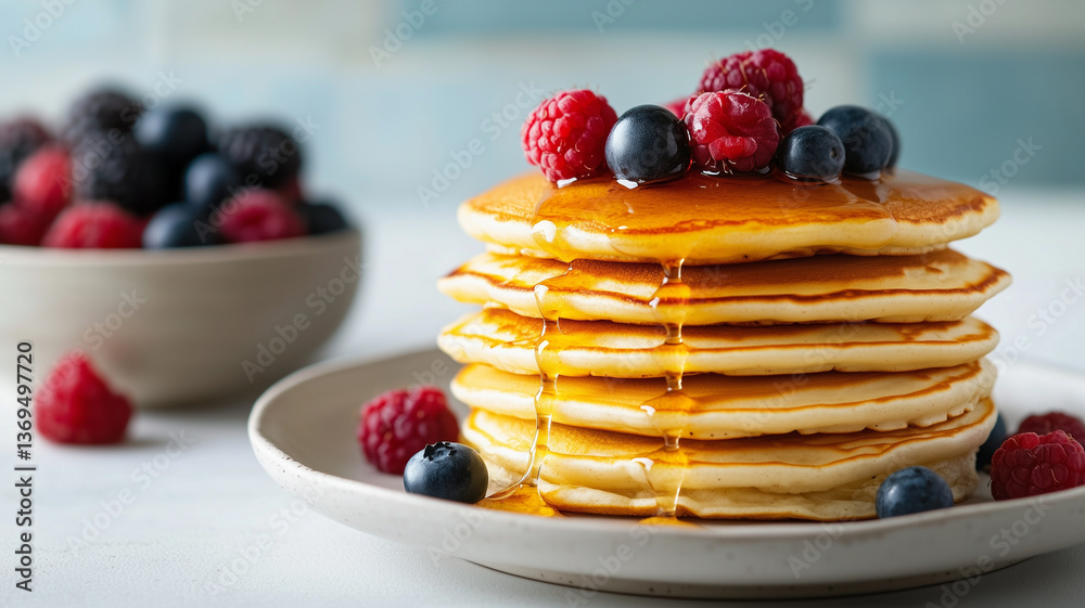 custom made wallpaper toronto digitalFluffy pancakes with honey and berries on plate