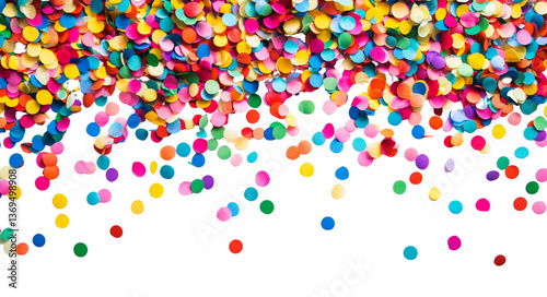 Colorful confetti background for party celebration on white background.
