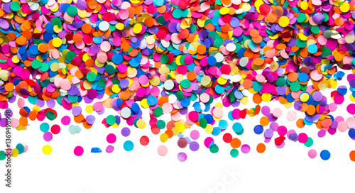 Colorful confetti background for party celebration on white background.

