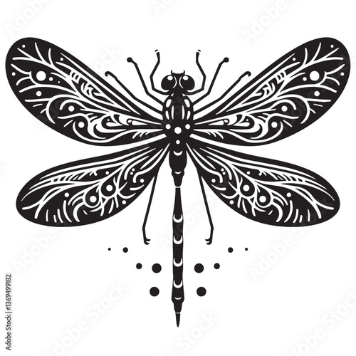 Black Dragonfly Silhouette Vector, High Quality Illustration on White Background