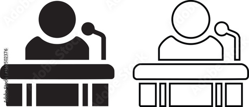 Speaker Podium Icon Set – Public Speaking, Conference, and Presentation Symbols Icon Set Eps 10
