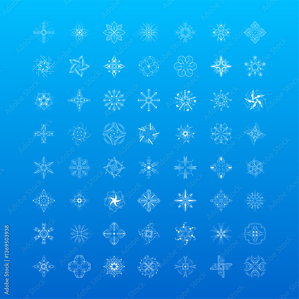 Set White Colleciton Line Snowflake Winter Decoration Elements Vector Design Style Set White Colleciton Line Snowflake Winter Decoration Elements Vector Design Style
