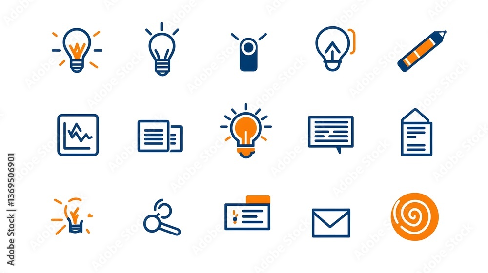 A set of 15 simple uniform icons representing various elements of content marketing and data analytics perfect for modern and minimalist design projects A set of 15 simple uniform icons representing various elements of content marketing and data analytics perfect for modern and minimalist design projects