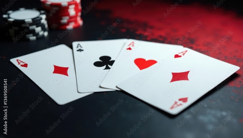 Four aces spread on a table, showcasing their unique design , blackjack, black, four aces Four aces spread on a table, showcasing their unique design , blackjack, black, four aces