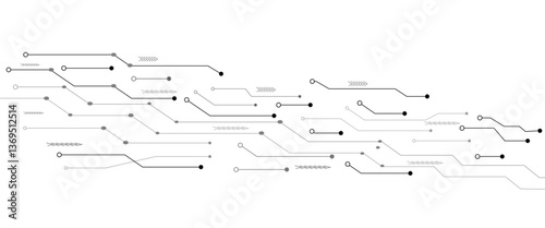 Abstract grey circuit line technology pattern on white background, futuristic vector illustration of digital circuitry design for tech backgrounds	