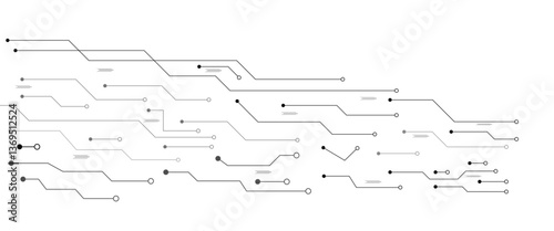 Abstract grey circuit line technology pattern on white background, futuristic vector illustration of digital circuitry design for tech backgrounds	