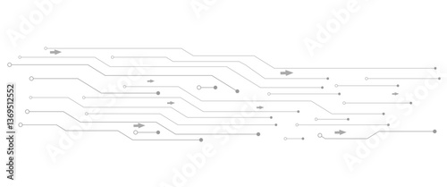 Abstract grey circuit line technology pattern on white background, futuristic vector illustration of digital circuitry design for tech backgrounds	