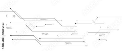 Abstract grey circuit line technology pattern on white background, futuristic vector illustration of digital circuitry design for tech backgrounds	