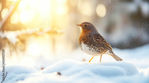 Bird on Winter Snow Wildlife Footprints