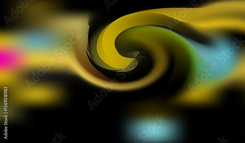 Abstract colorful glowing yellow fractal shapes on dark background Digital