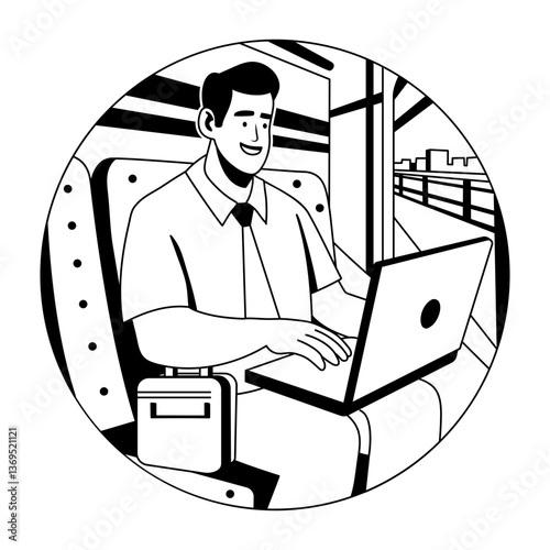 A glyph illustration of a person doing travel work 
