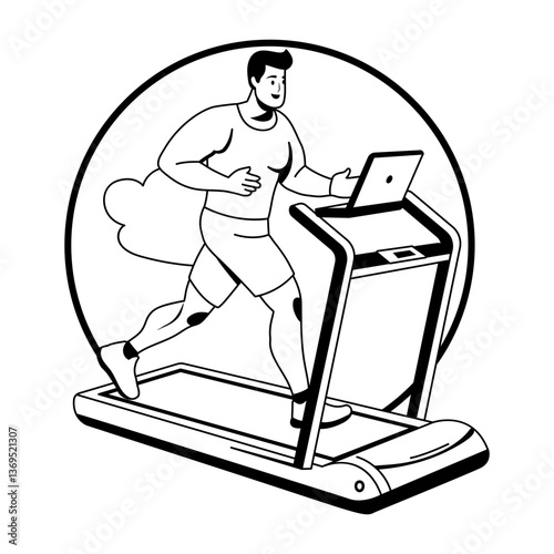 Work treadmill illustration of a character in glyph style 
