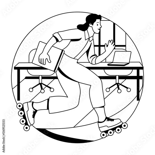 A glyph illustration of an employee wearing skating shoes 

