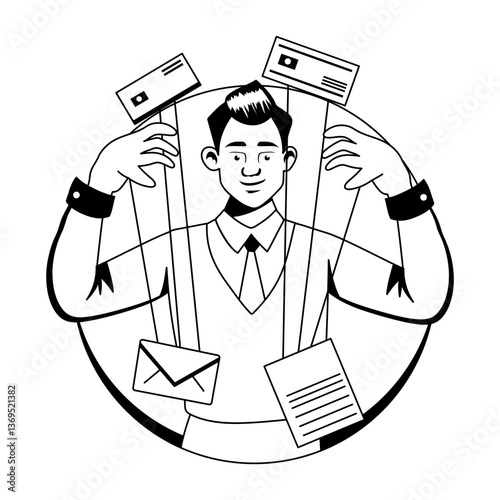 Work manipulation character illustration in glyph style 
