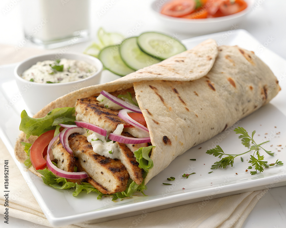 Grilled Chicken Wrap with Fresh Vegetables and Creamy Sauce Grilled Chicken Wrap with Fresh Vegetables and Creamy Sauce