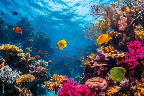 Wallpaper Mural Vibrant coral reef ecosystem teeming with colorful fish and marine life in tropical ocean Torontodigital.ca