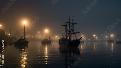 Wallpaper Mural Misty Harbor Night Sail Torontodigital.ca