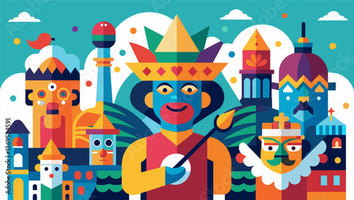 A street art competition where artists create murals inspired by different cultures adding color and vibrancy to the festival.. Vector illustration