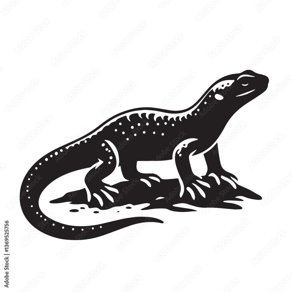 Fototapeta premium Black Newt Silhouette Vector, High Quality Illustration on White Background