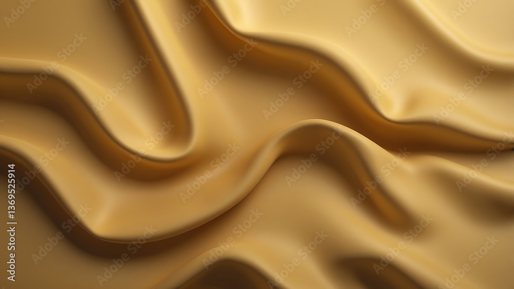 Obraz premium Abstract fabric wave material with drapery fold. Golden silky textile curtain pattern design. 3d beautiful elegance award wallpaper. Gold silk texture