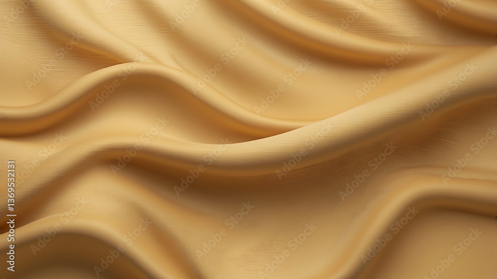 Fototapeta premium Gold silk cloth texture with folds and wrinkles. Realistic 3d illustration bg of golden satin fabric. luxury background with abstract yellow soft smooth drapery pattern with wave creases.