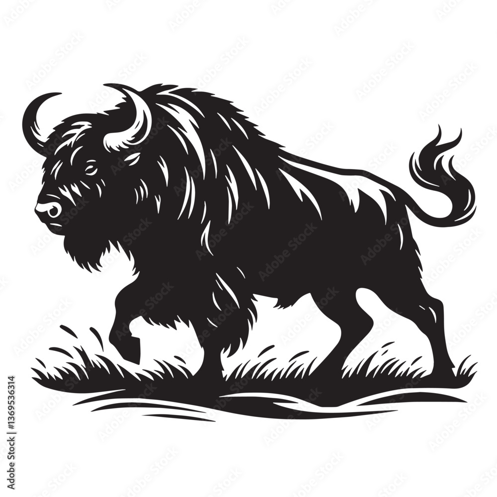 Obraz premium Black Aurochs Silhouette Vector, High Quality Illustration on White Background