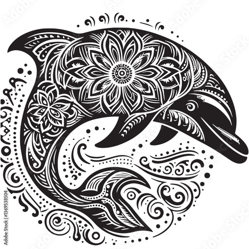 Black Baiji Dolphin Silhouette Vector, High Quality Illustration on White Background