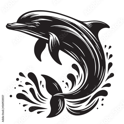 Black Baiji Dolphin Silhouette Vector, High Quality Illustration on White Background