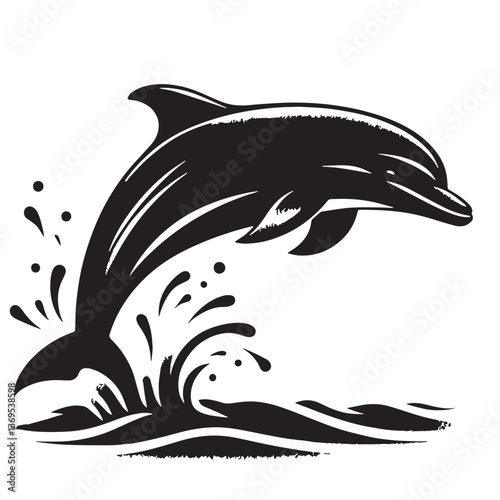 Black Baiji Dolphin Silhouette Vector, High Quality Illustration on White Background