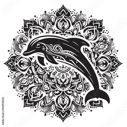 Black Baiji Dolphin Silhouette Vector, High Quality Illustration on White Background