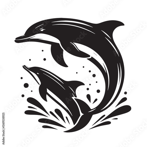 Black Baiji Dolphin Silhouette Vector, High Quality Illustration on White Background