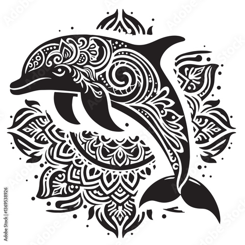 Black Baiji Dolphin Silhouette Vector, High Quality Illustration on White Background