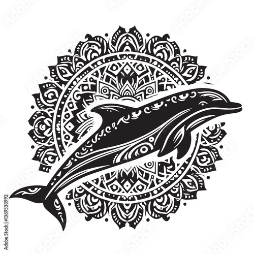 Black Baiji Dolphin Silhouette Vector, High Quality Illustration on White Background