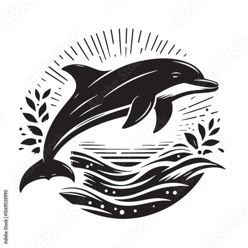 Black Baiji Dolphin Silhouette Vector, High Quality Illustration on White Background