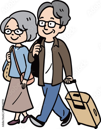 夫婦で旅行に出る楽しそうなシニア高齢男女
