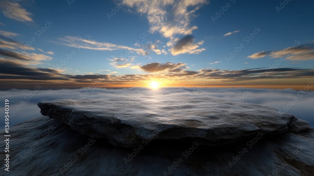 Obraz premium Elevated rock platform above clouds at sunset