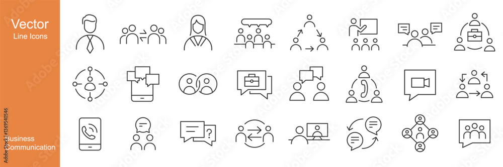 Fototapeta premium Business Communication Icons - Vector Line. Editable Stroke.