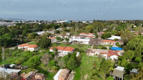 Kibbutz Kfar Masaryk skyline in western Galilee, north Israel, Aerial view