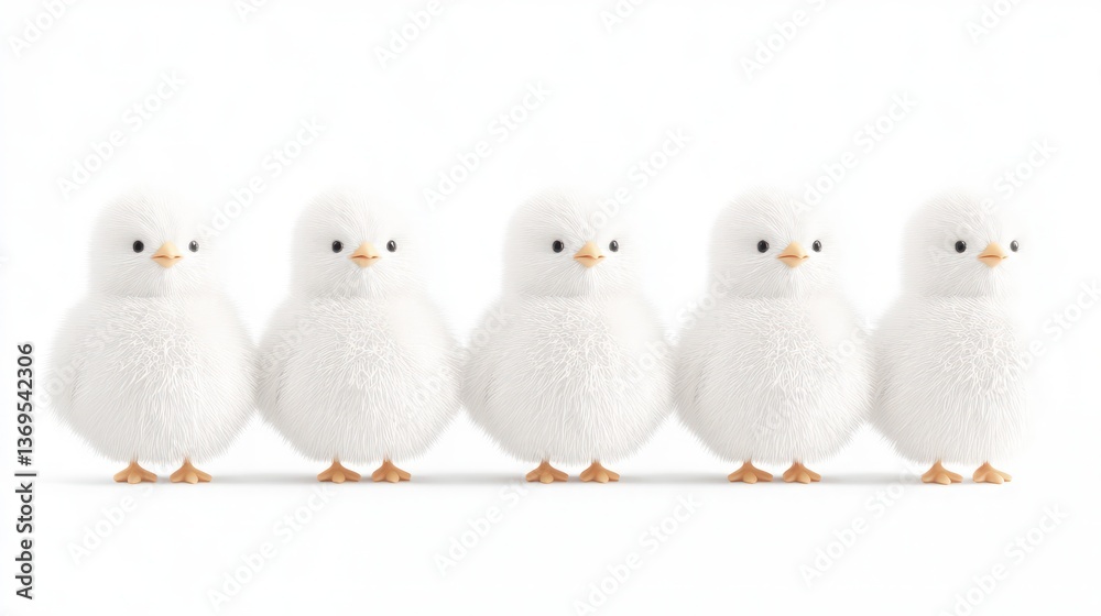 Adorable Fluffy White Chicks in a Row Perfect Easter or Springtime Image Adorable Fluffy White Chicks in a Row Perfect Easter or Springtime Image