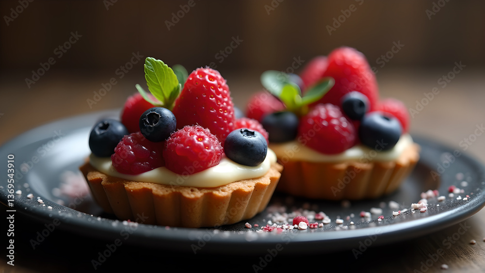 Delectable Berry Tarts on Slate Plate Backdrop Delectable Berry Tarts on Slate Plate Backdrop