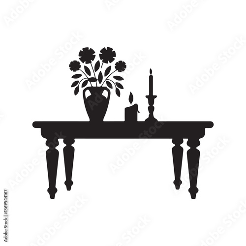 Elegant table with floral arrangement and candles silhouette