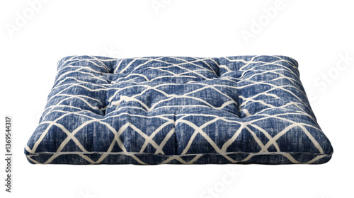 Stylish Blue Floor Cushion with Abstract White Pattern – Comfortable Tufted Pillow for Home & Lounge