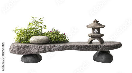 Zen Garden Balance with Stone Lantern and Greenery