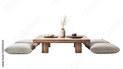 Minimalist Japanese-Style Low Wooden Dining Table with Floor Cushions