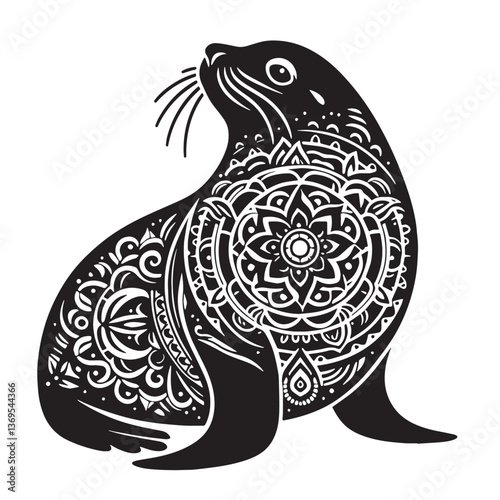 Black Caribbean Monk Seal Silhouette Vector, High Quality Illustration on White Background